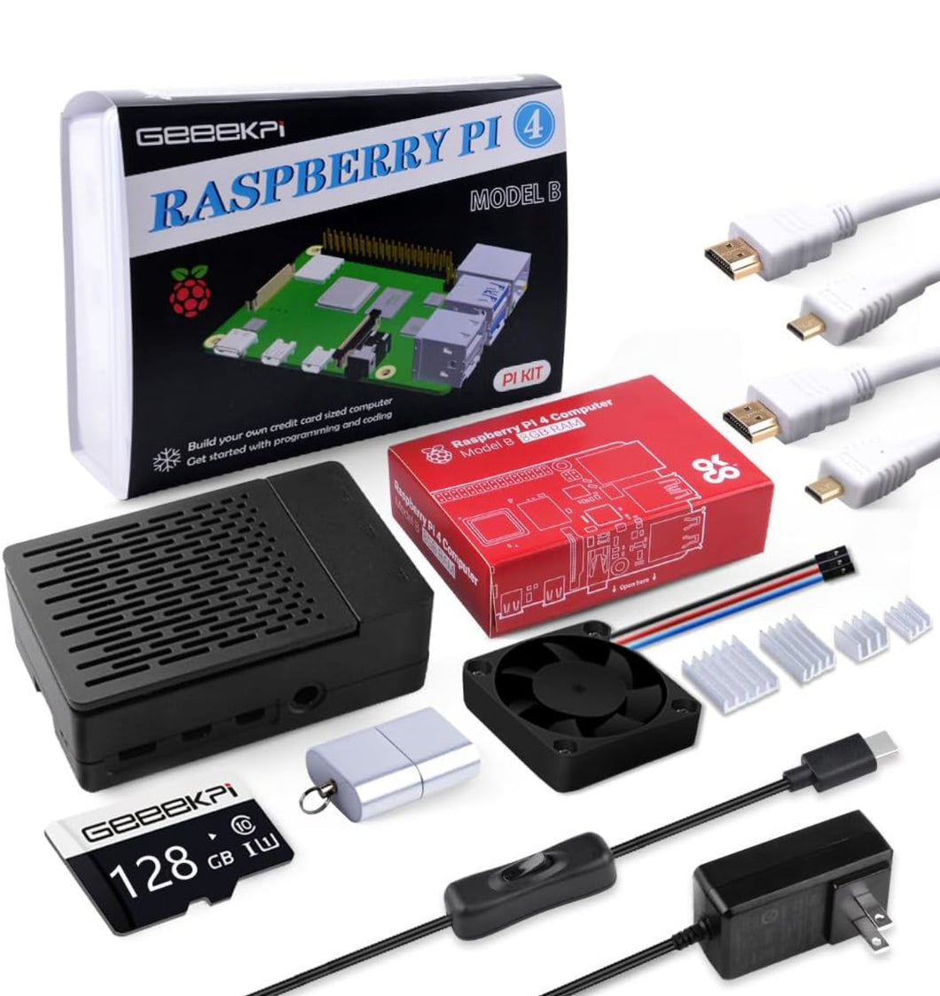 GeeekPi 8GB Starter Kit for Raspberry Pi 4-128GB Edition, Case with PWM Fan, 18W 5V 3.6A Power Supply for Raspberry Pi with ON/Off Switch, HDMI Cables for Raspberry Pi 4B (8GB RAM)